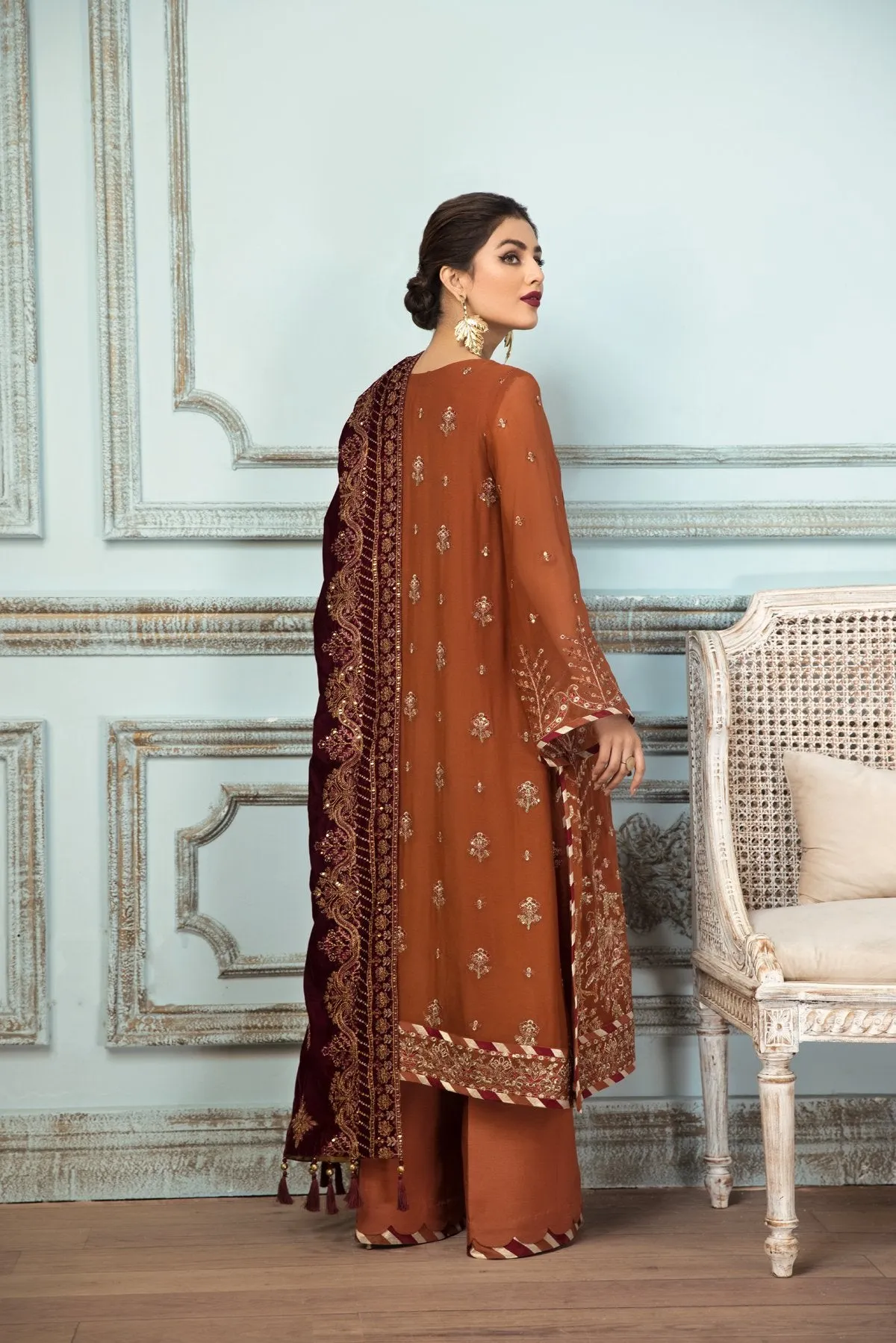 Pakistani Kameez Salwar in Rusty Brown Shade #PF287