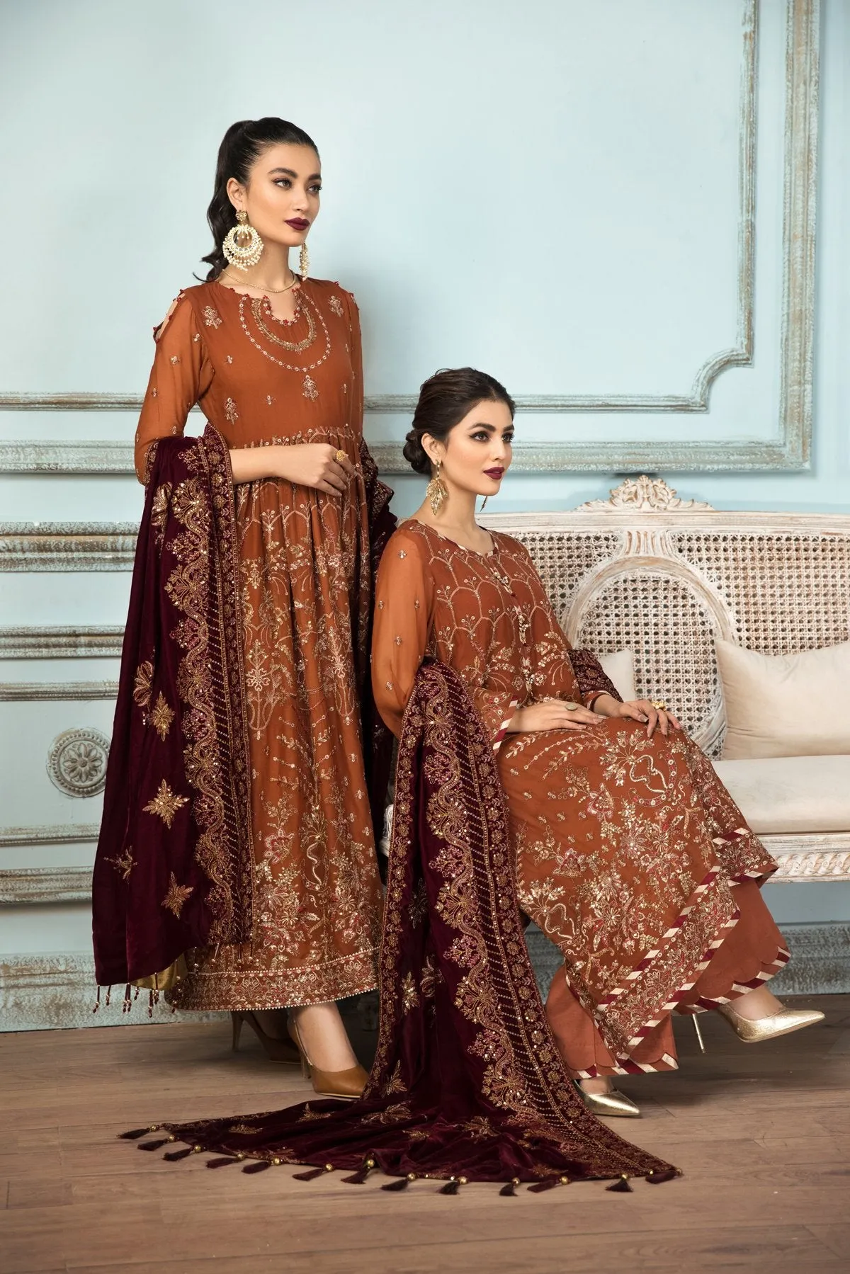 Pakistani Kameez Salwar in Rusty Brown Shade #PF287