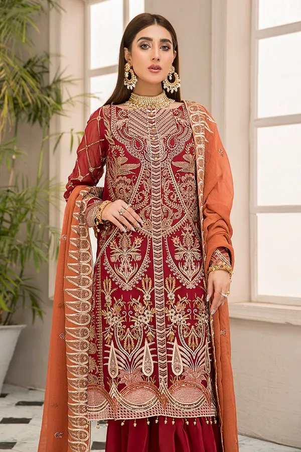 Pakistani Kameez with Sharara in Scarlet Shade #PF349