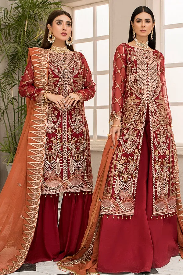 Pakistani Kameez with Sharara in Scarlet Shade #PF349