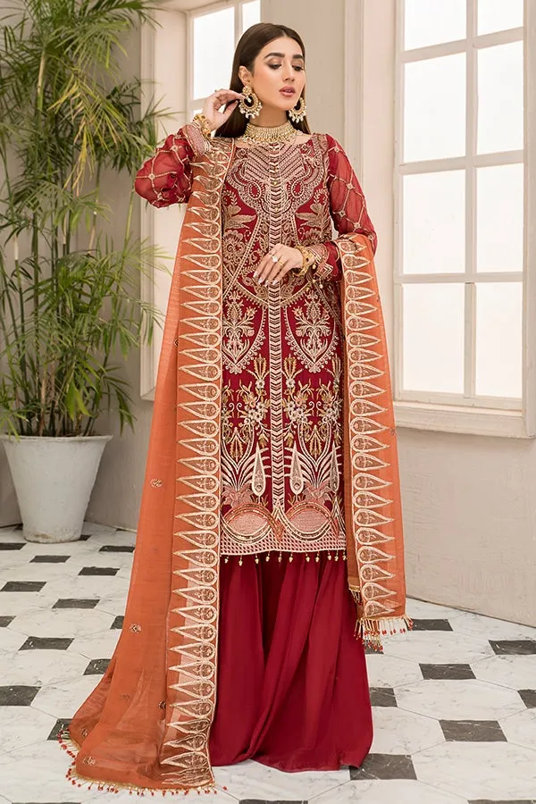 Pakistani Kameez with Sharara in Scarlet Shade #PF349