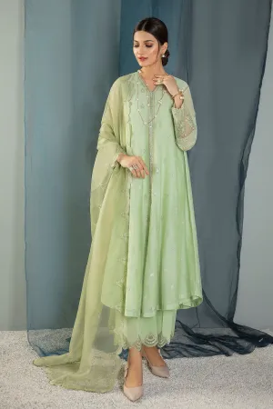 Pakistani Mint Green Kameez in Gown Style Party Wear