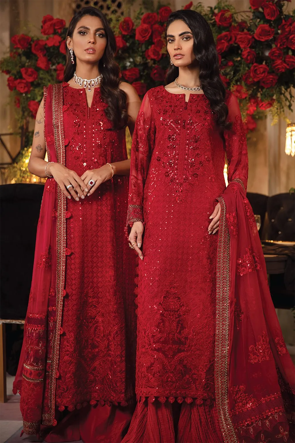 Pakistani Red Dress With Long Kameez Designer #PF193