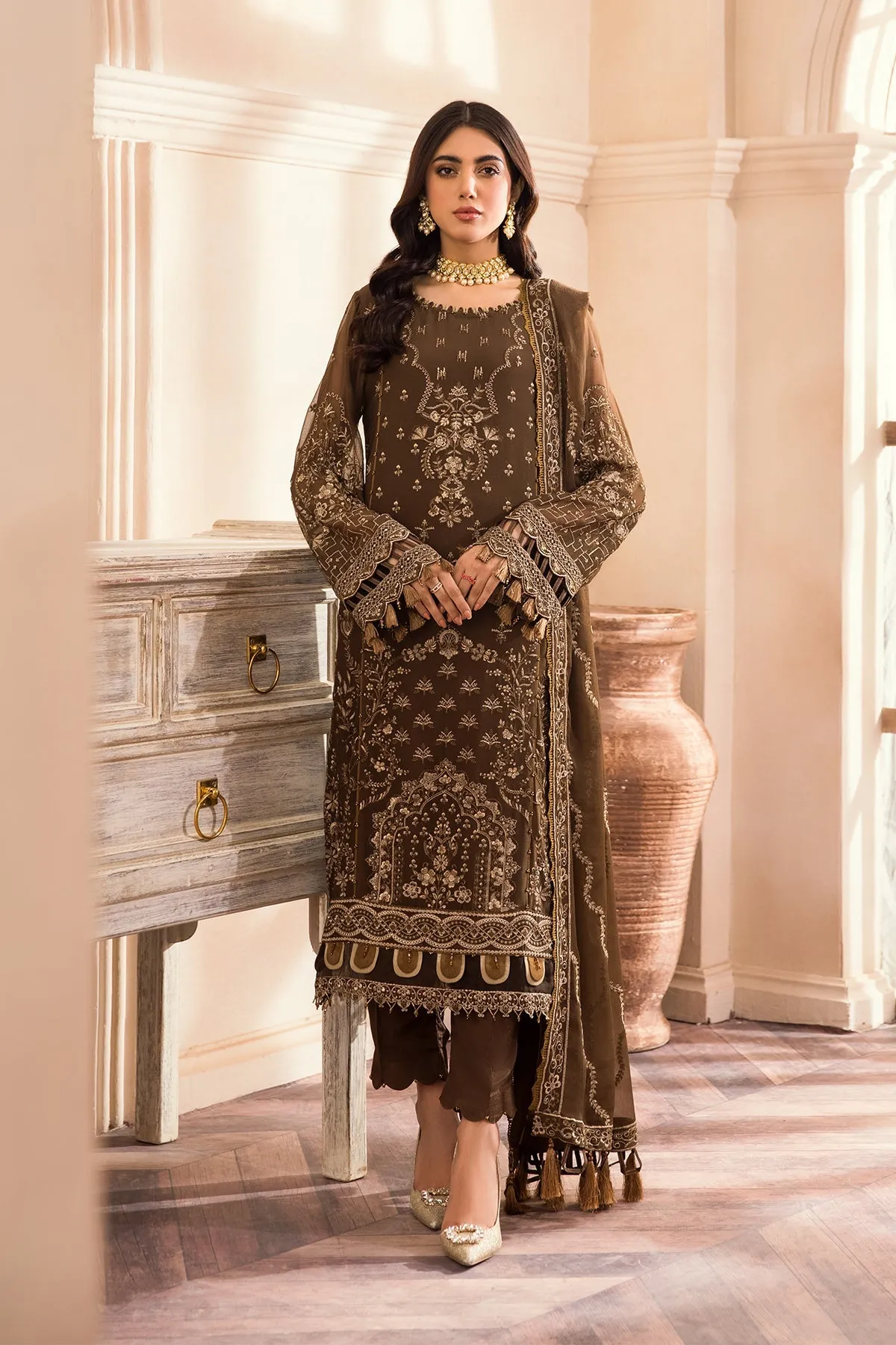 Pakistani Salwar Kameez Latest in Mehndi Shade #PF437