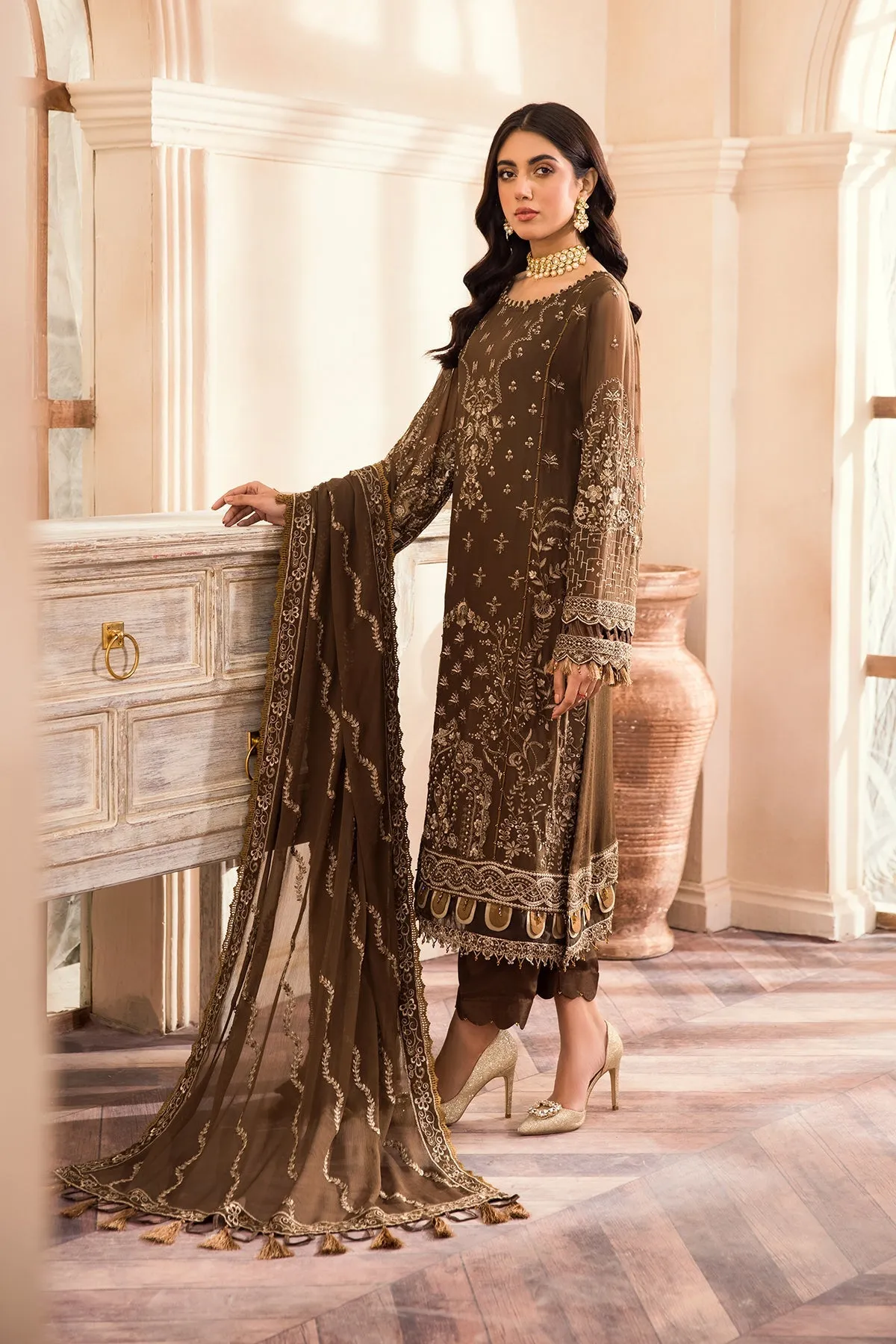 Pakistani Salwar Kameez Latest in Mehndi Shade #PF437