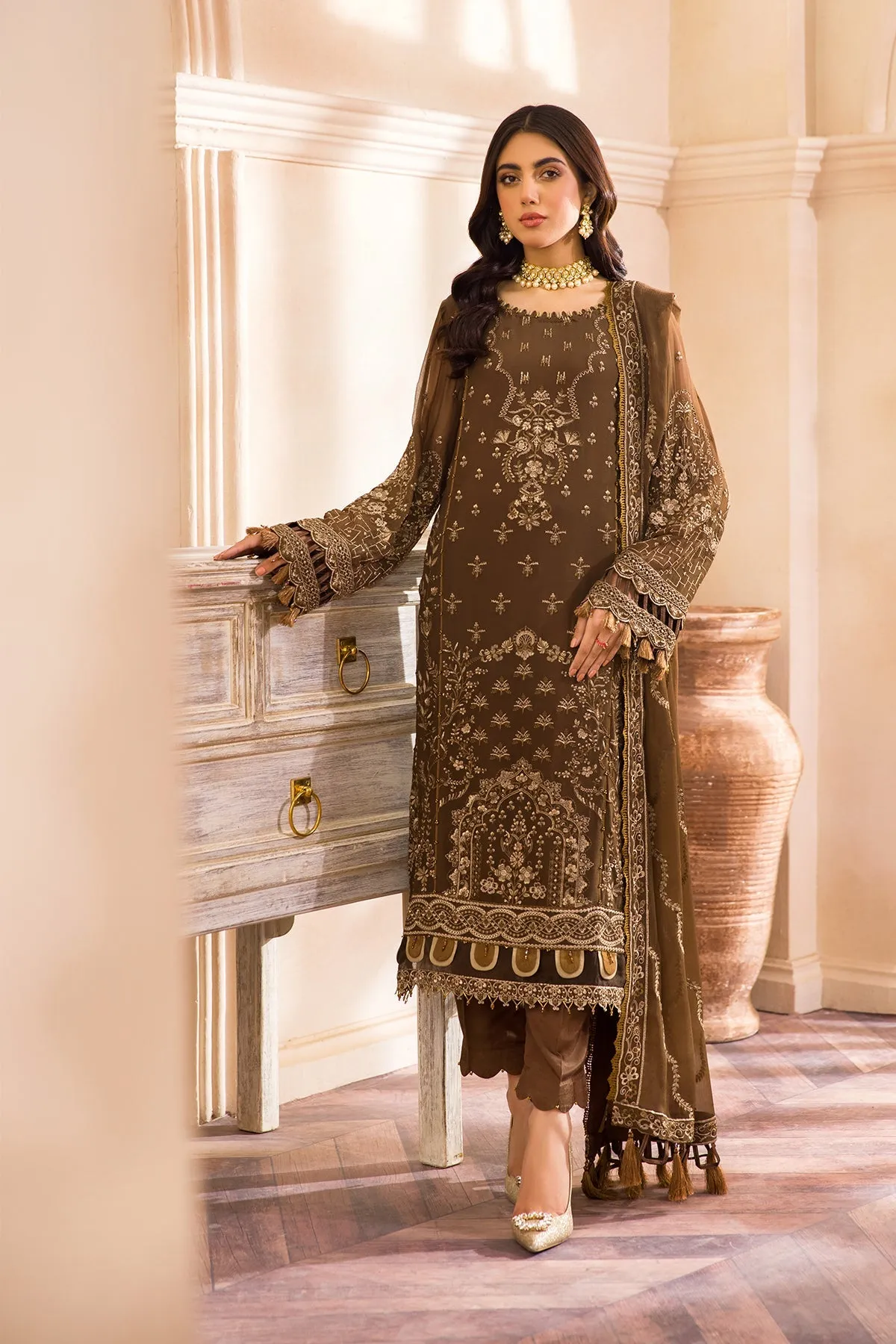 Pakistani Salwar Kameez Latest in Mehndi Shade #PF437