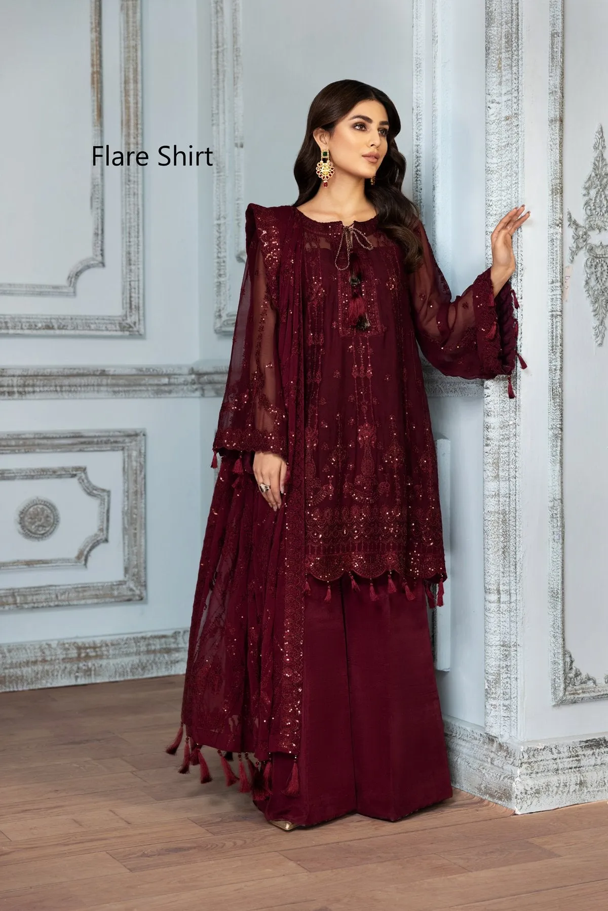 Party Wear Pakistani Frock Dress in Plum Shade #PF285