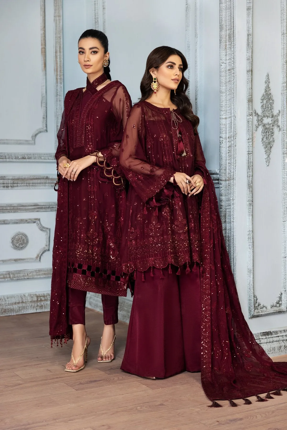 Party Wear Pakistani Frock Dress in Plum Shade #PF285