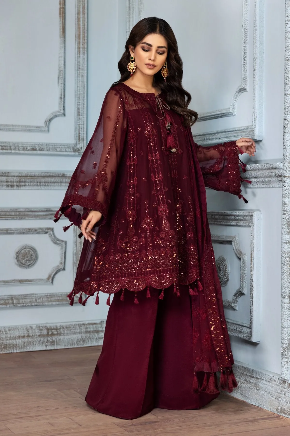 Party Wear Pakistani Frock Dress in Plum Shade #PF285