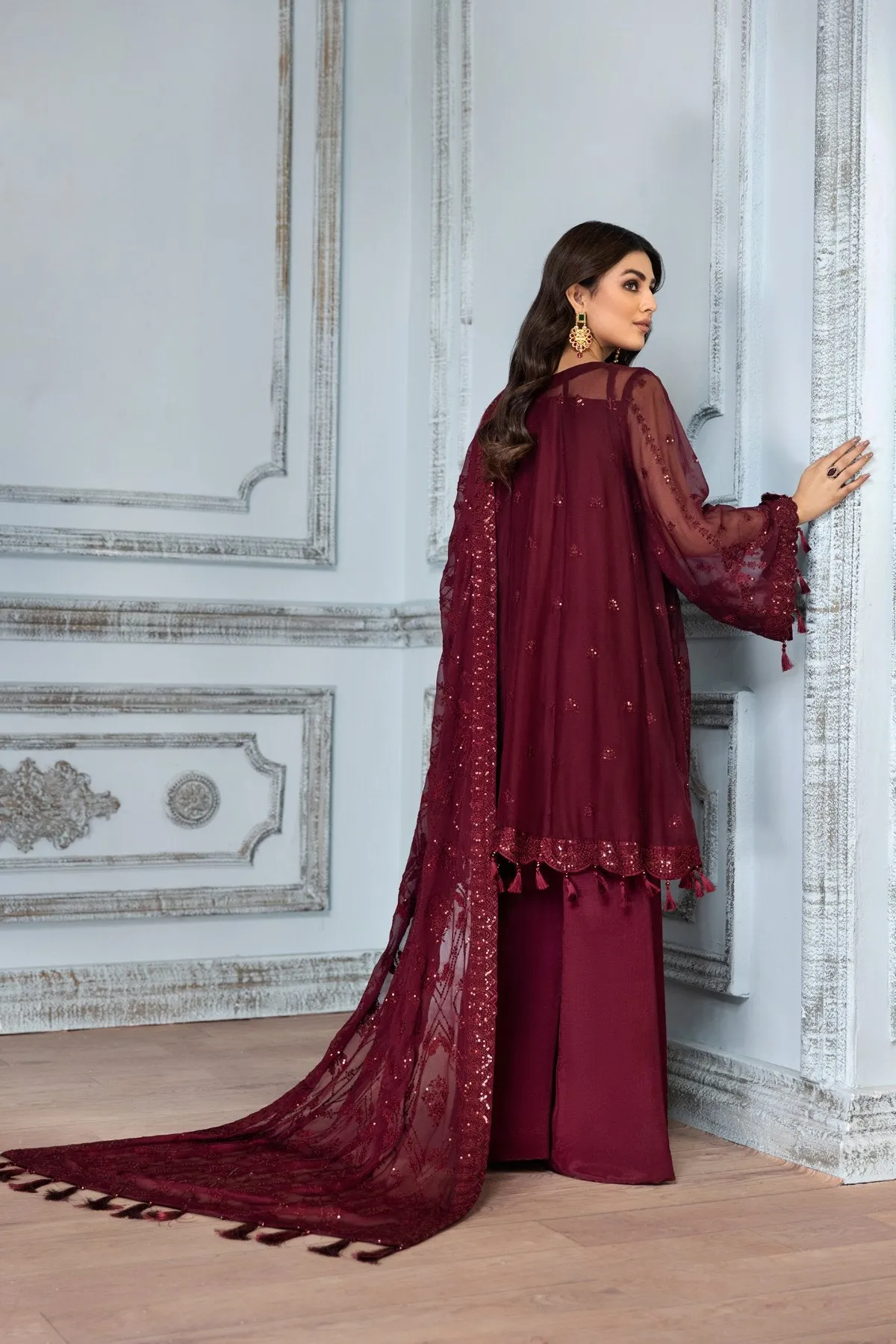 Party Wear Pakistani Frock Dress in Plum Shade #PF285