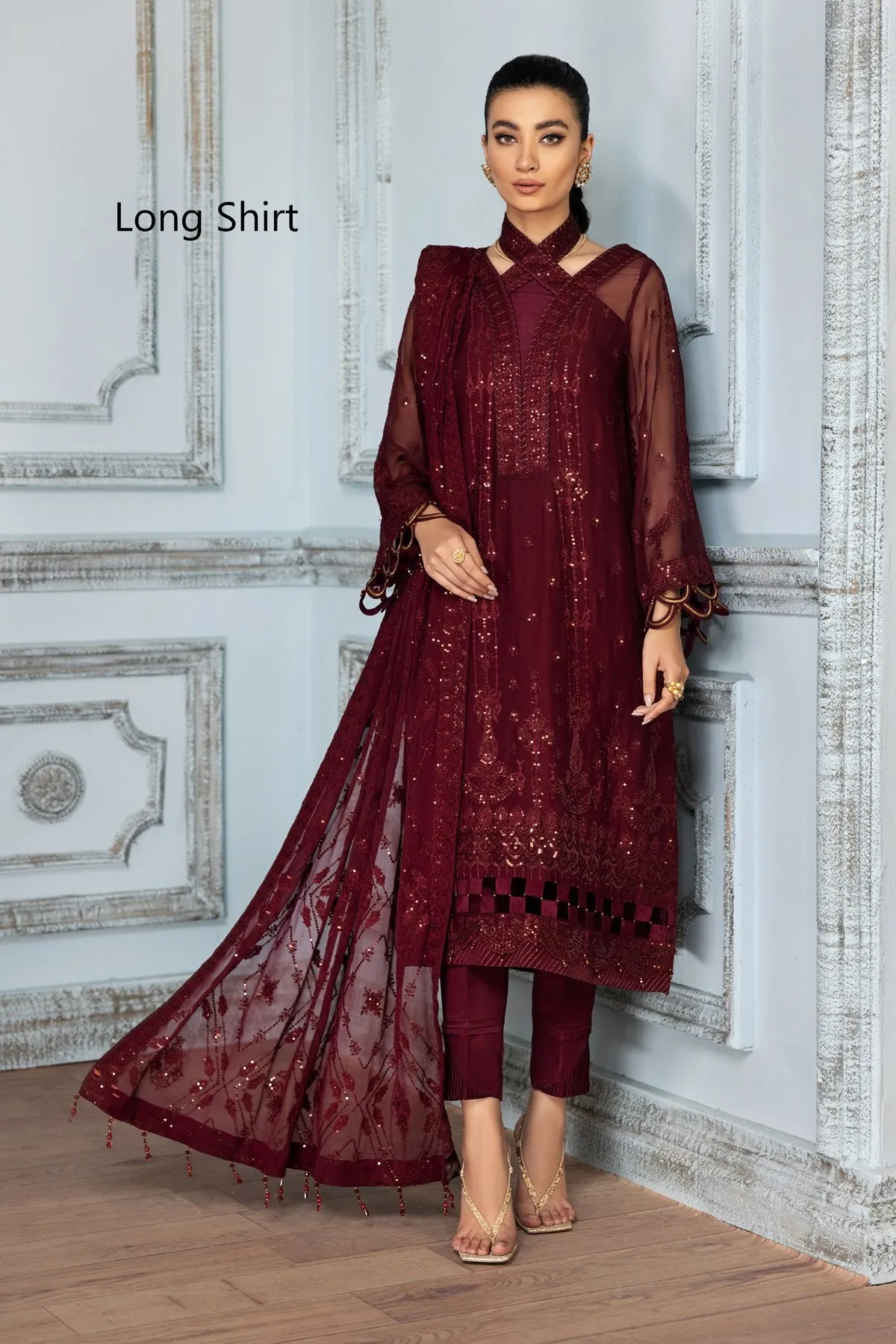 Party Wear Pakistani Frock Dress in Plum Shade #PF285