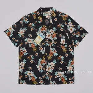 Pineapple Guitar Tropical Short Sleeved Shirts with Turn-down Collar