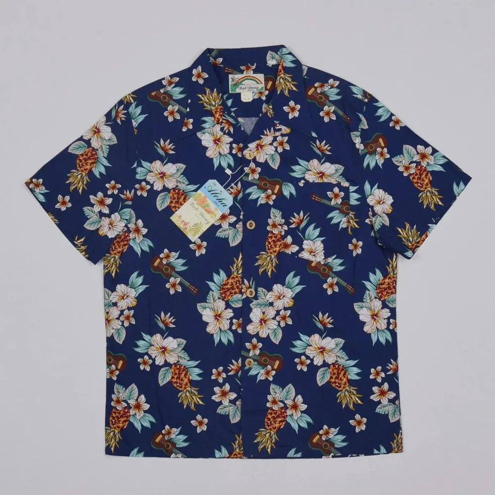 Pineapple Guitar Tropical Short Sleeved Shirts with Turn-down Collar