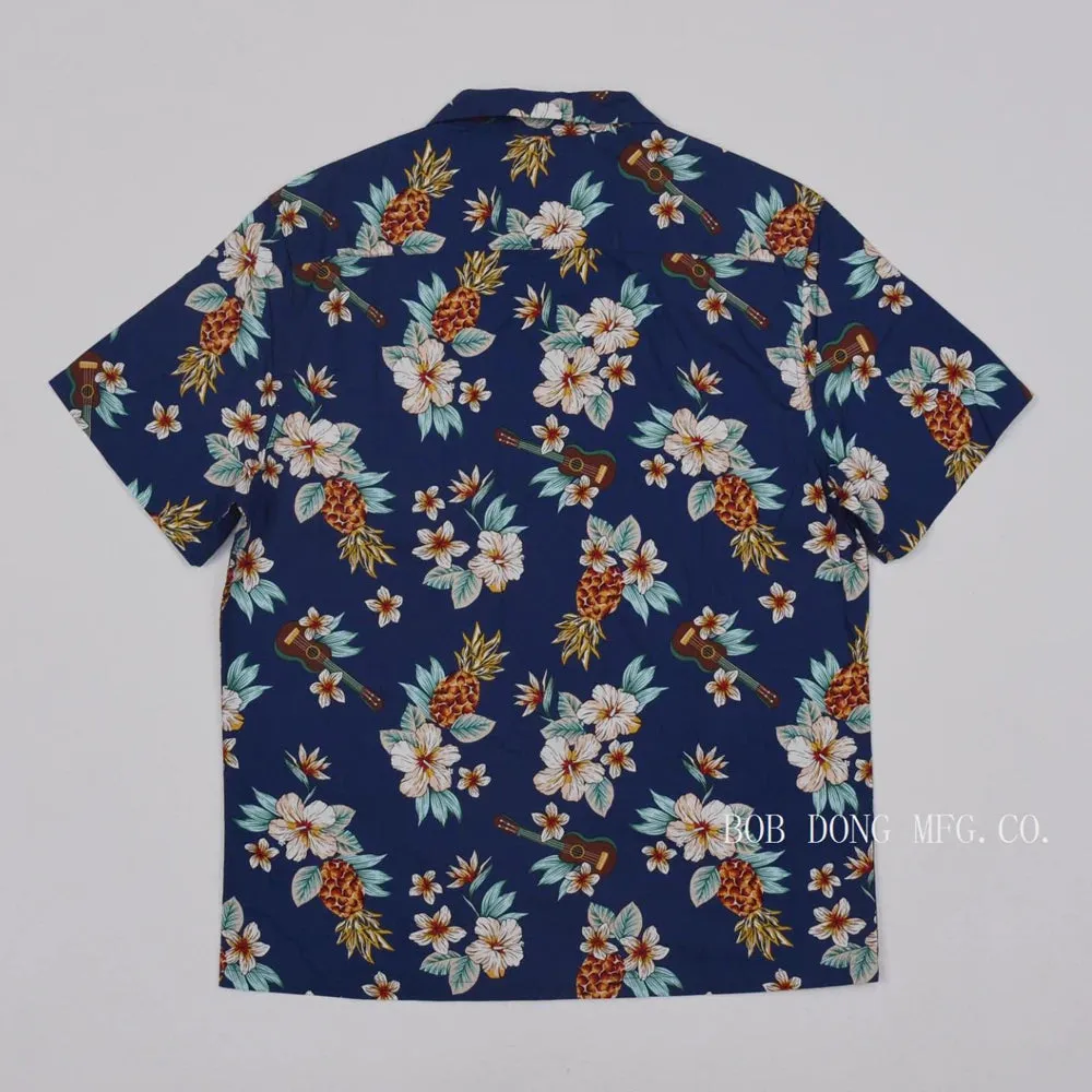 Pineapple Guitar Tropical Short Sleeved Shirts with Turn-down Collar