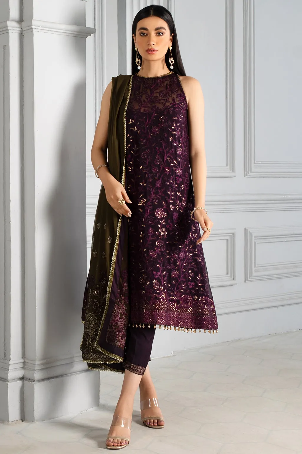 Purple Pakistani Dress with Delicate Embroidery #PF323