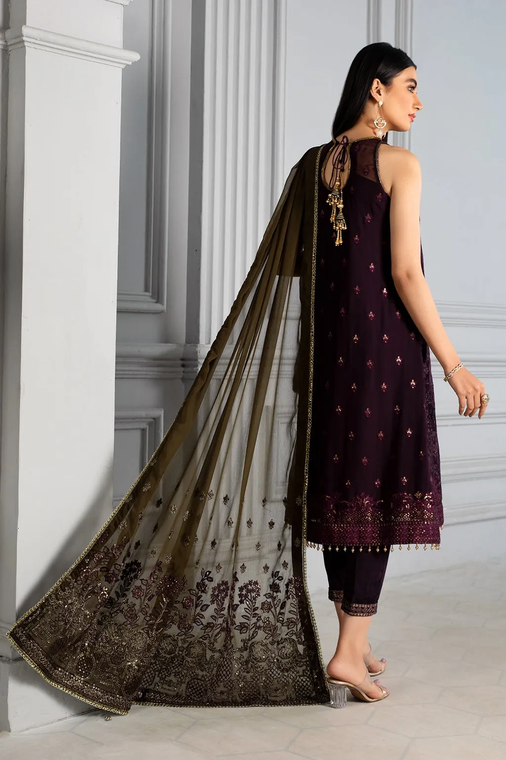 Purple Pakistani Dress with Delicate Embroidery #PF323