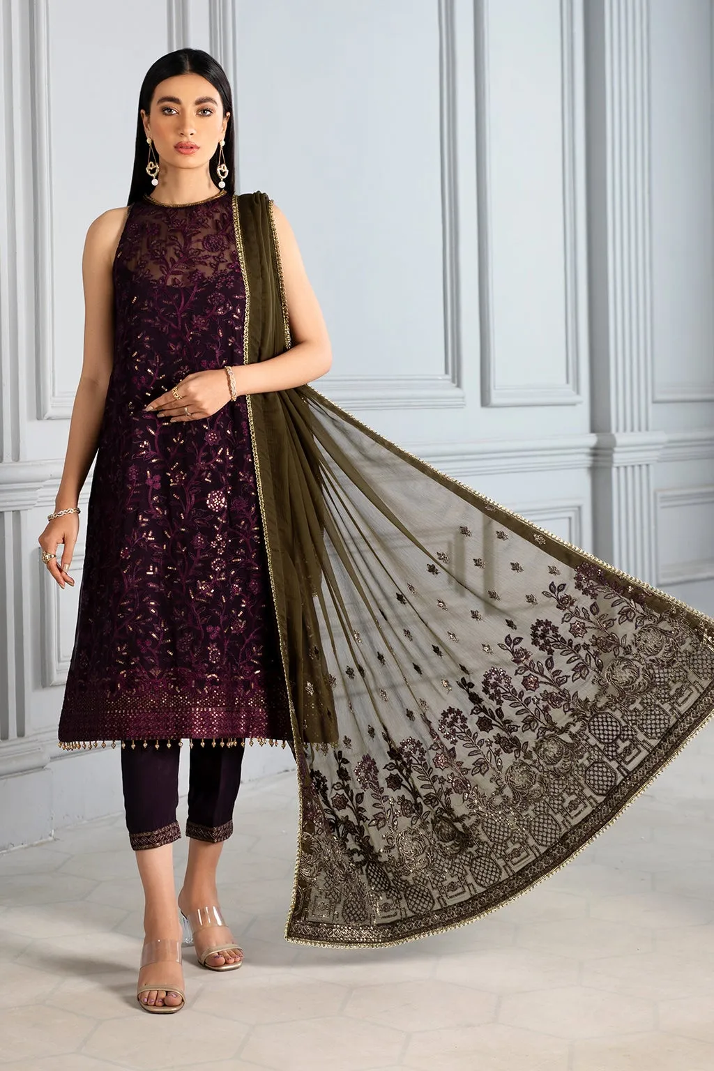 Purple Pakistani Dress with Delicate Embroidery #PF323