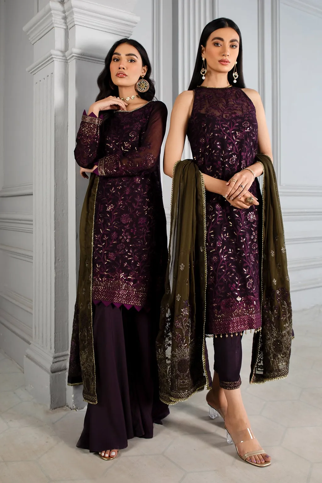 Purple Pakistani Dress with Delicate Embroidery #PF323