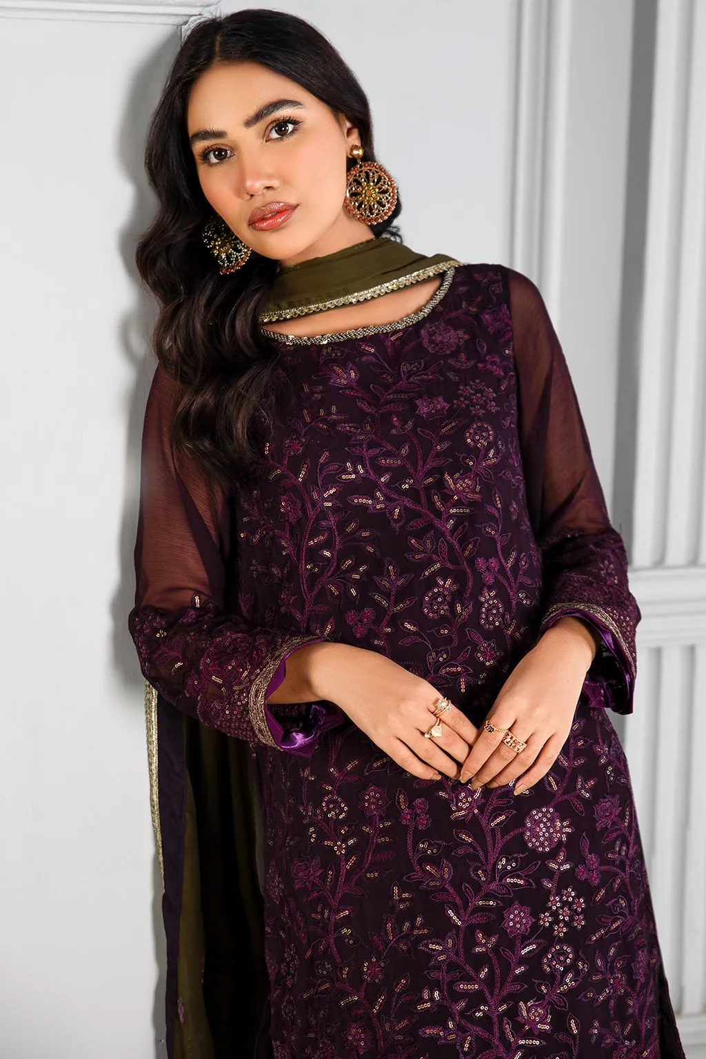 Purple Pakistani Dress with Delicate Embroidery #PF323