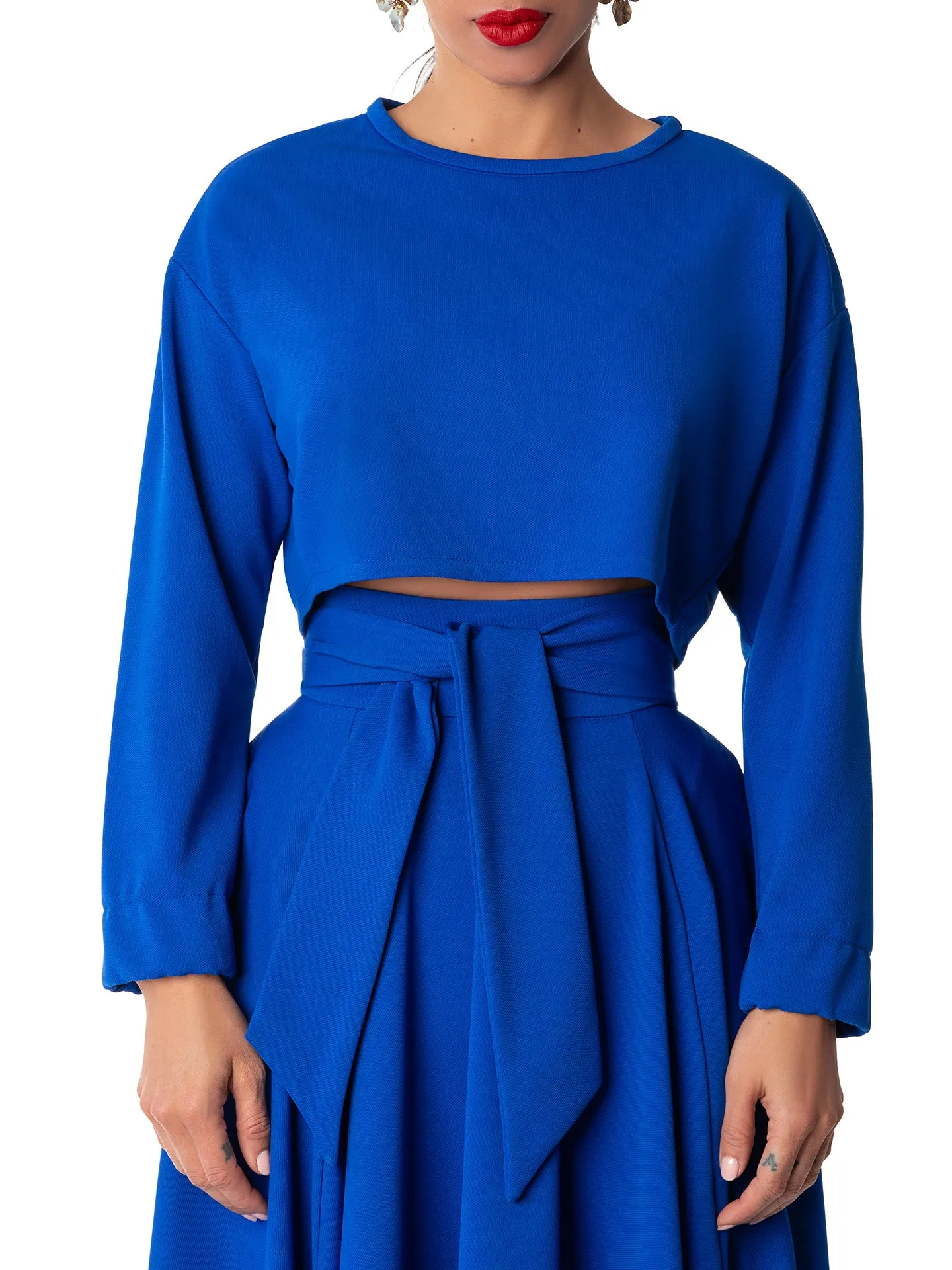 "Marie" Cobalt Long Sleeve Crop Top