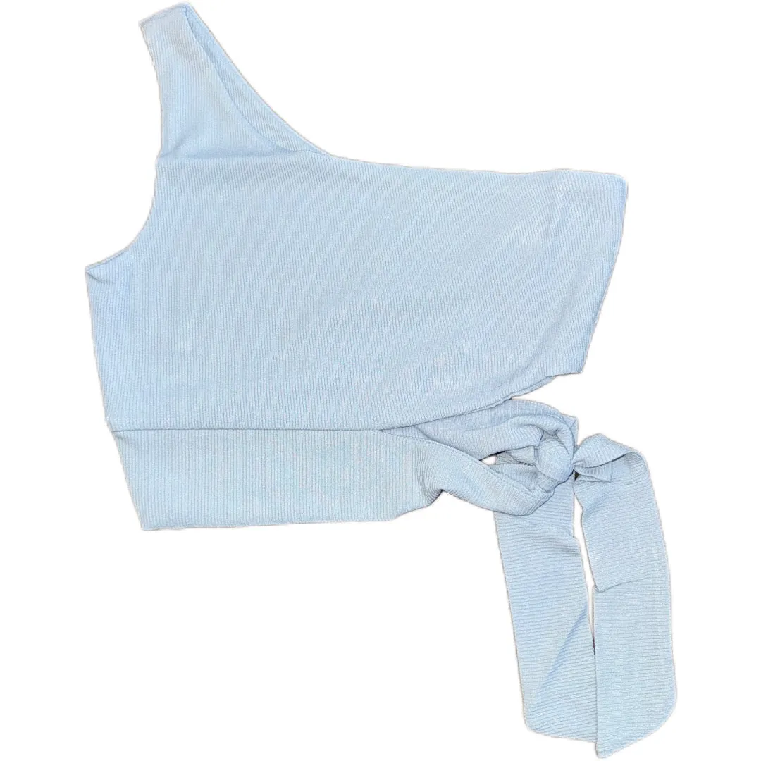 Ribbed One Shoulder Top - Light Blue