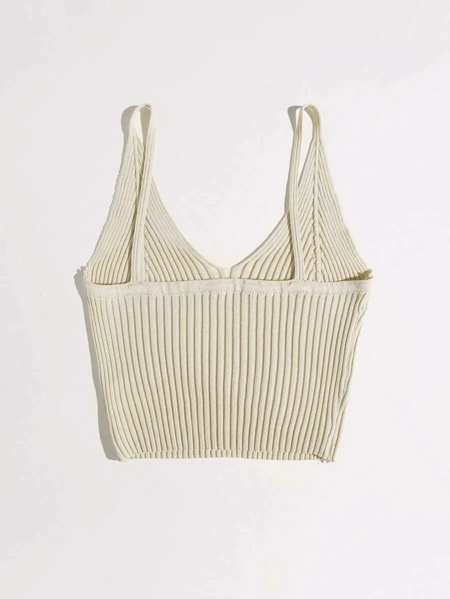 SALE SHEIN SOLID KNIT CROP TOP CREAM