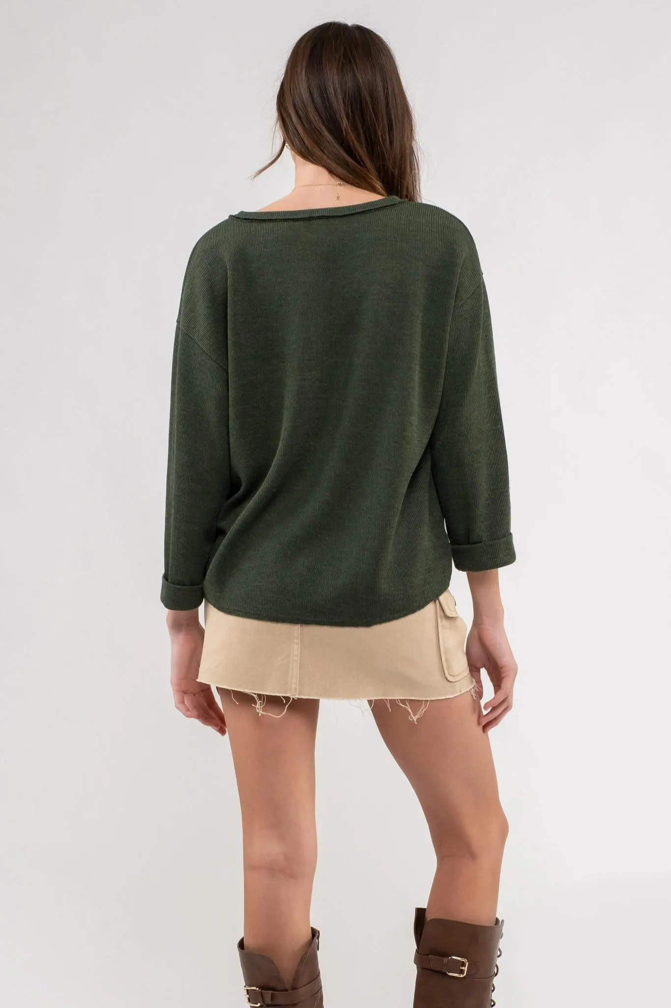 Sally Quarter Fold Knit Top II Olive