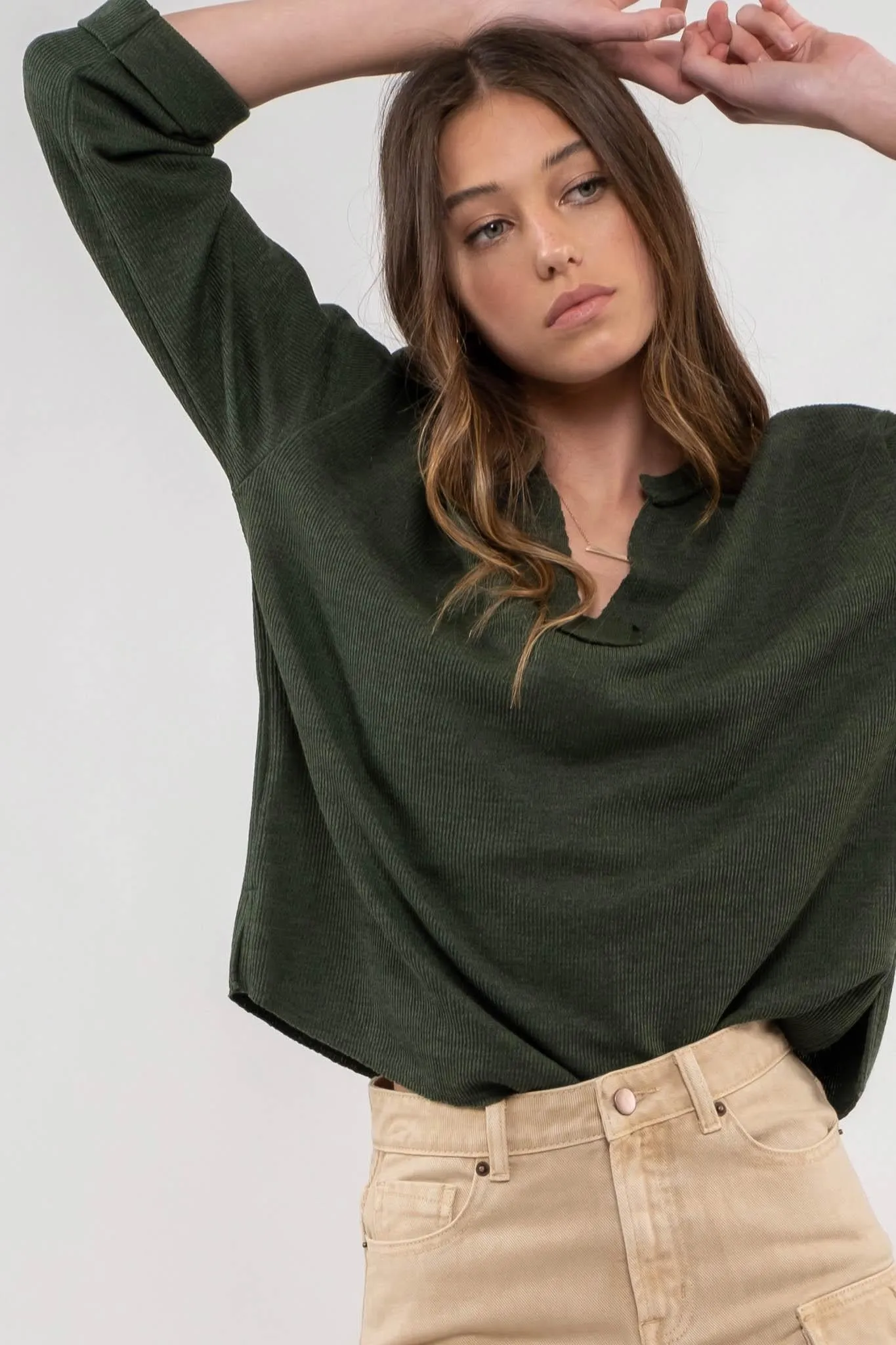 Sally Quarter Fold Knit Top II Olive