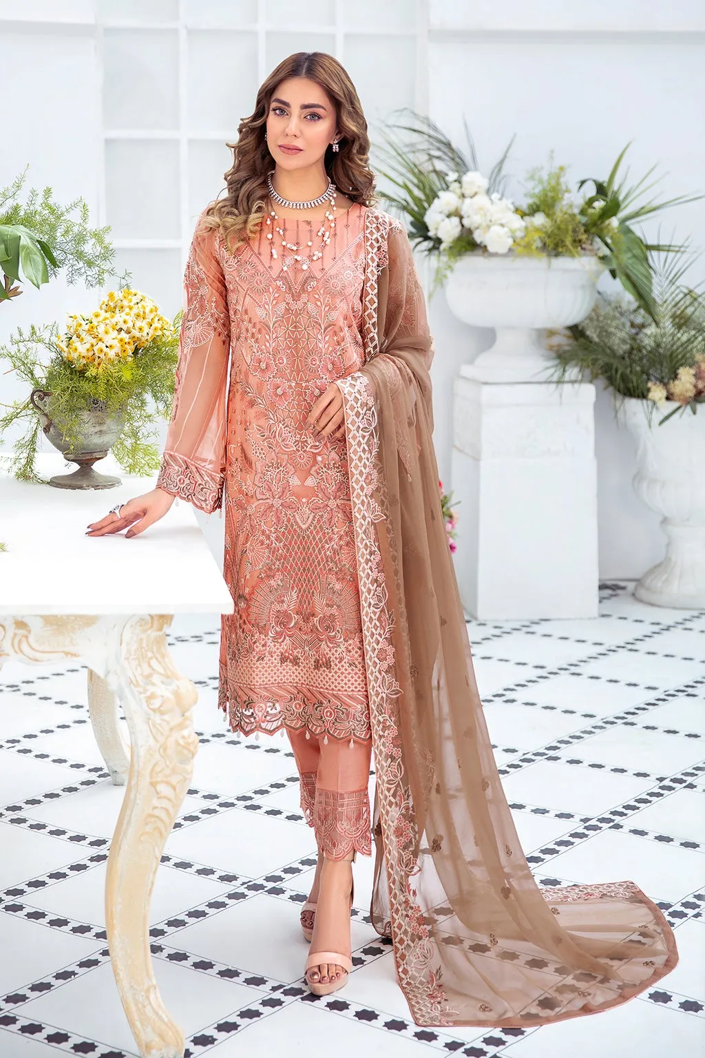 Salwar Kameez Online USA in Soft Peach Shade #PF376