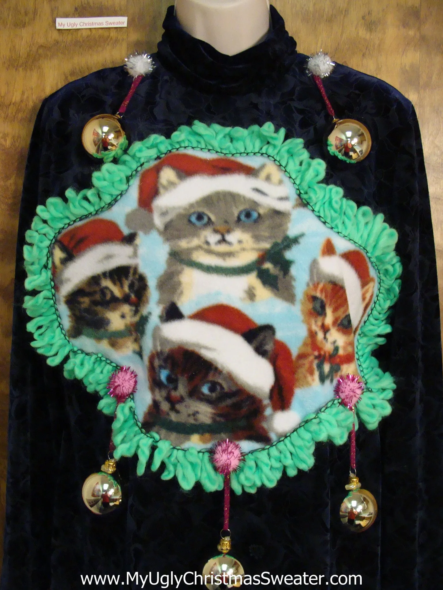 Santa Cat and Ornaments Ugly Christmas Sweater Party Dress Size 12