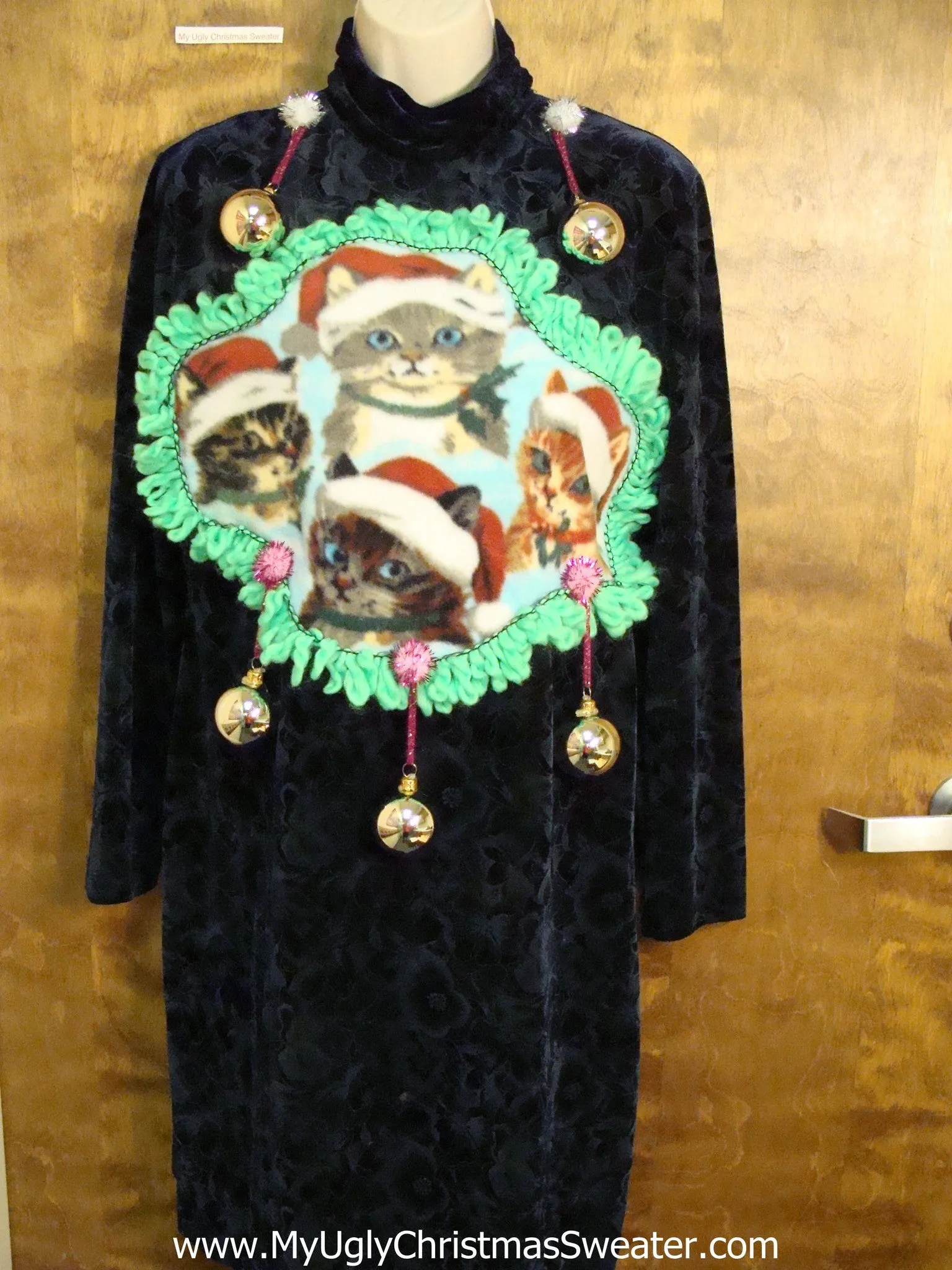 Santa Cat and Ornaments Ugly Christmas Sweater Party Dress Size 12