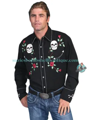 Scully Skull & Rose Embroidered Men's Shirt