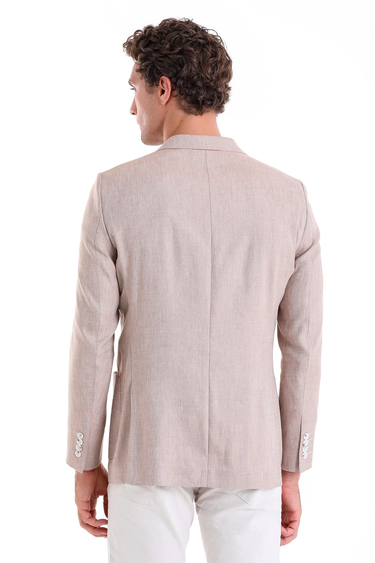 Slim Fit Double Breasted Brick Linen Casual Blazer