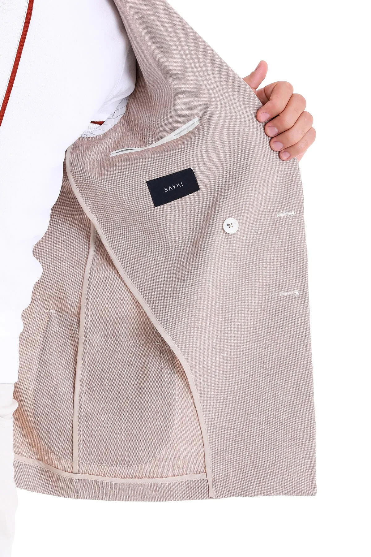 Slim Fit Double Breasted Brick Linen Casual Blazer