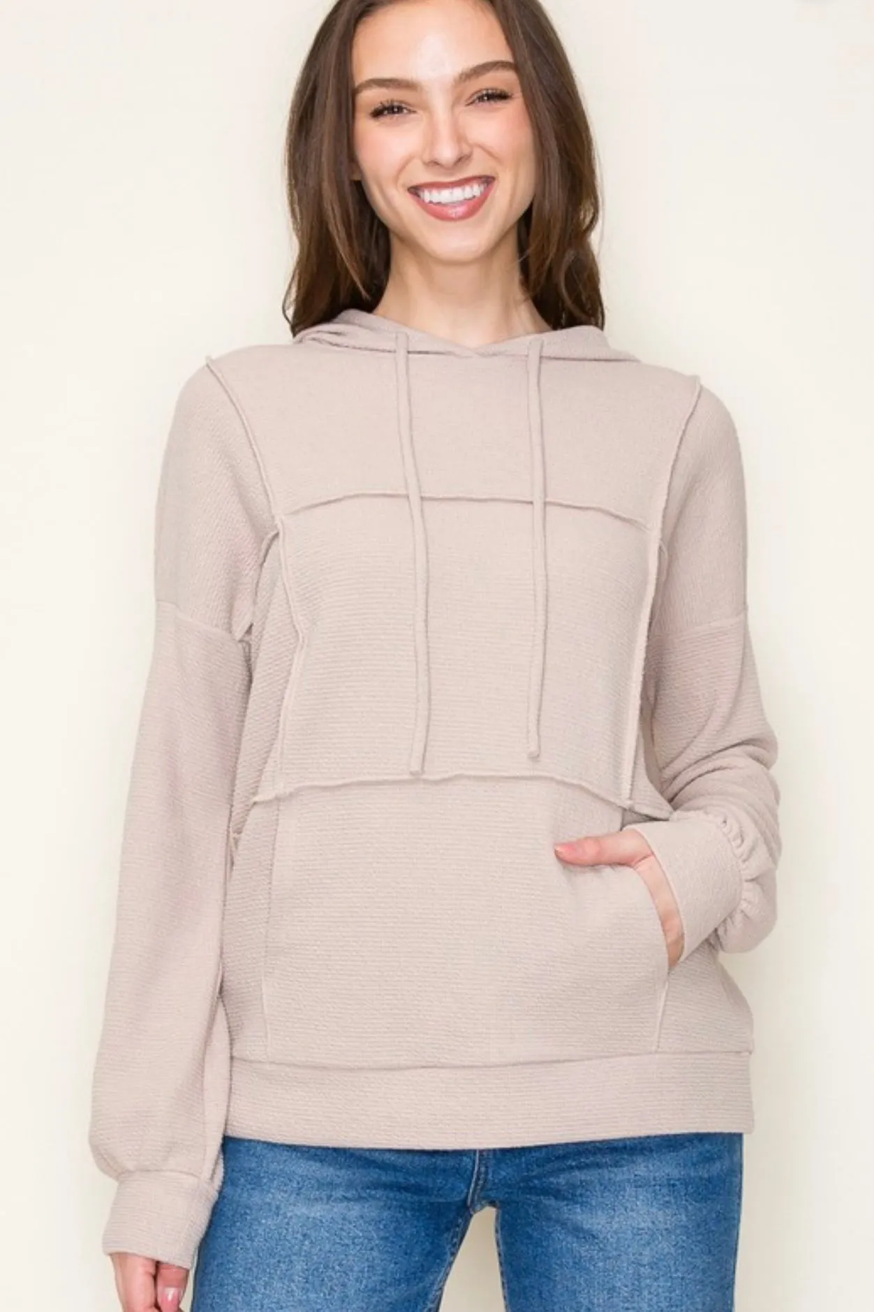 Taupe Textured Grid Hoodie