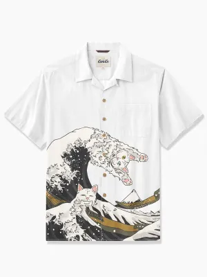 The Cat That Turns Into a Wave Cotton Camp Shirt