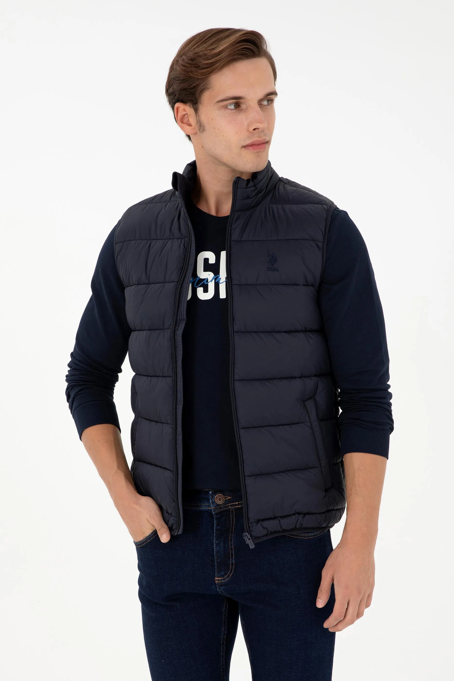 USPA Men Jacket Vest Quilted S/L Navy VR033 USPJK143 US POLO ASSN.