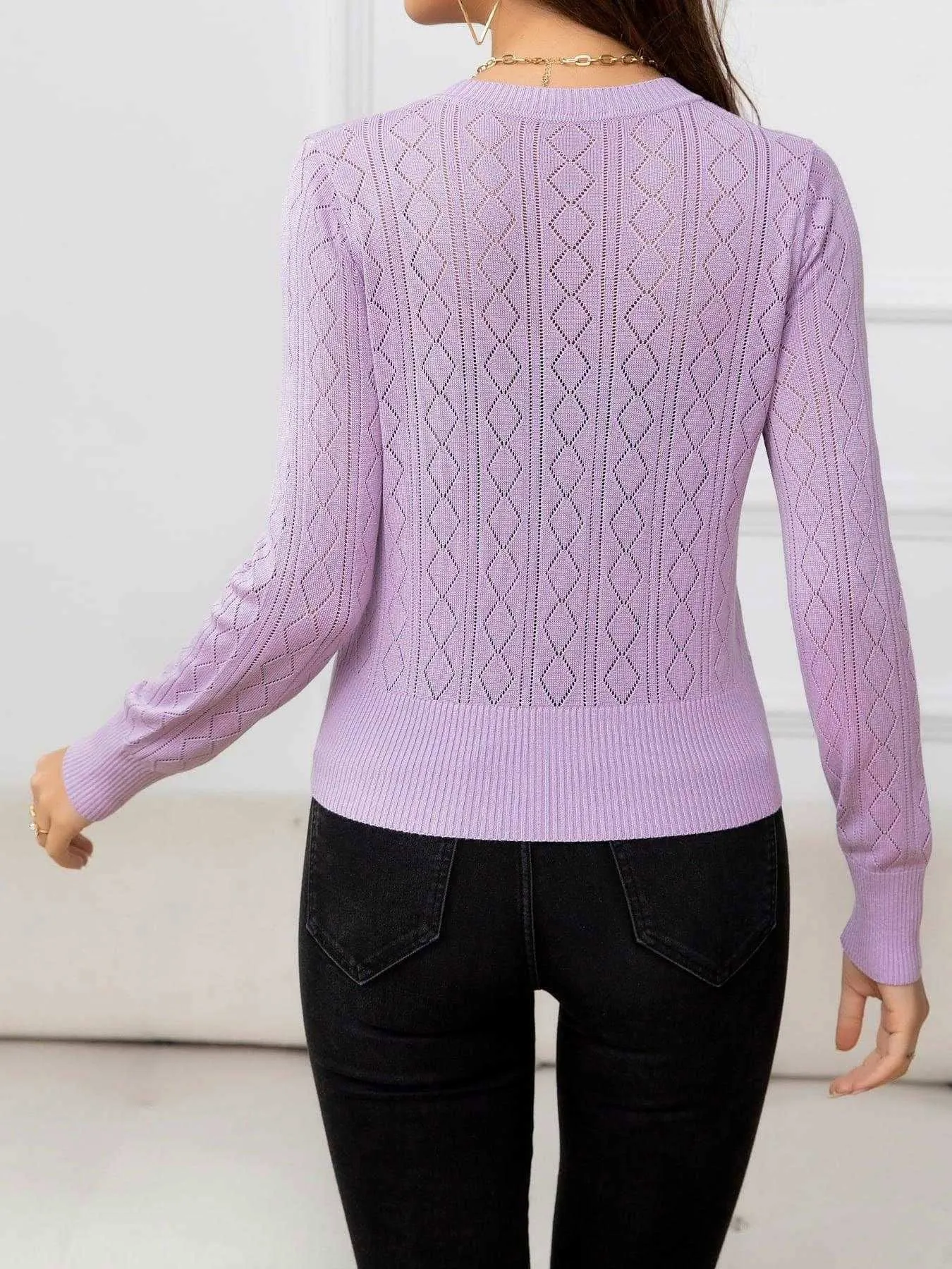 V-Neck Buttoned Long Sleeve Knit Top for Casual Style