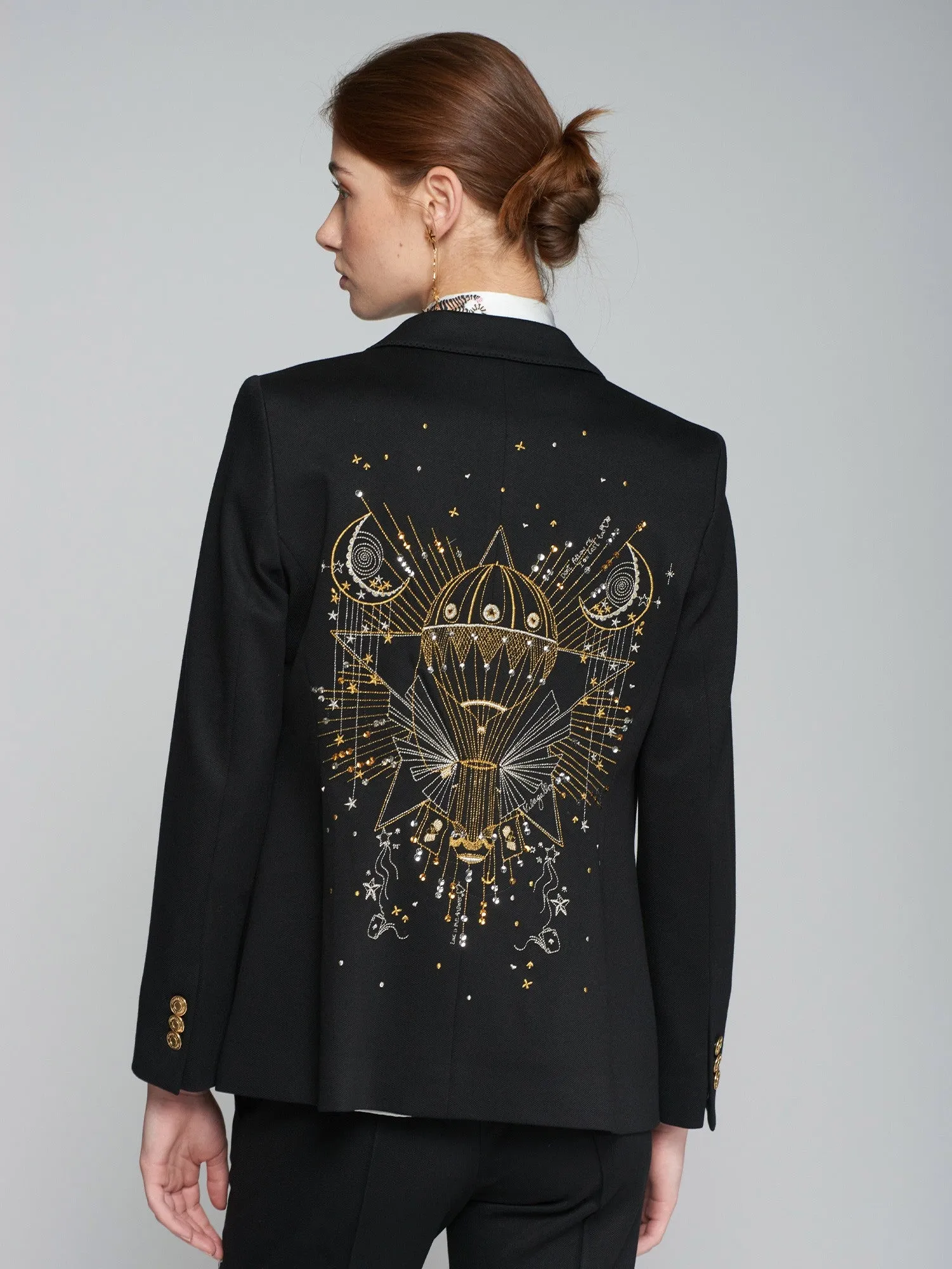 VILAGALLO HARLOW BLACK EMBROIDERED BLAZER