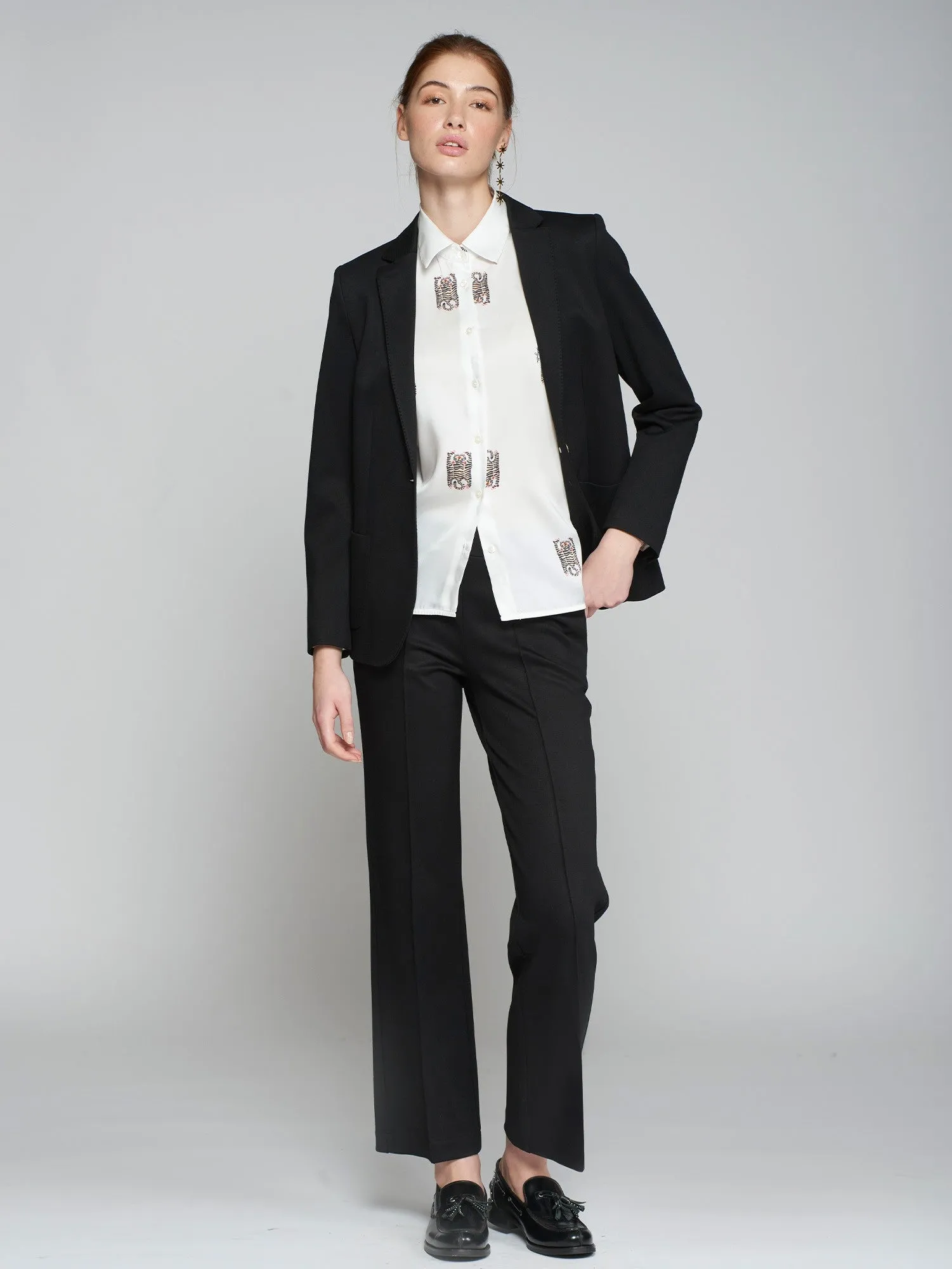 VILAGALLO HARLOW BLACK EMBROIDERED BLAZER