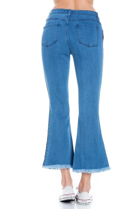 Walk of Fame Culotte Denim Flared Jeans Denim Med Wash Strip