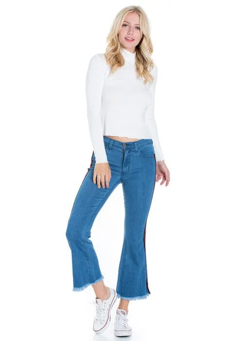 Walk of Fame Culotte Denim Flared Jeans Denim Med Wash Strip