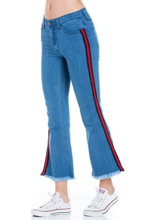 Walk of Fame Culotte Denim Flared Jeans Denim Med Wash Strip