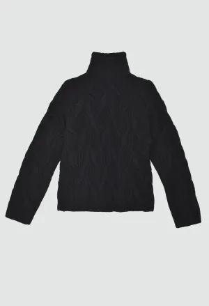 WINSLET - Hand-Knit Turtle Neck Cable Cashmere Sweater in Black