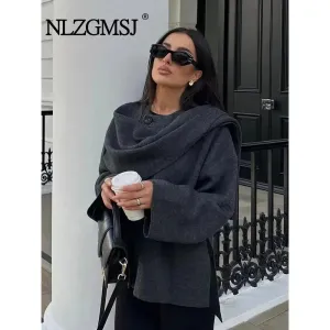 Winter Women's Long Sleeve Knitted Scarf Coat