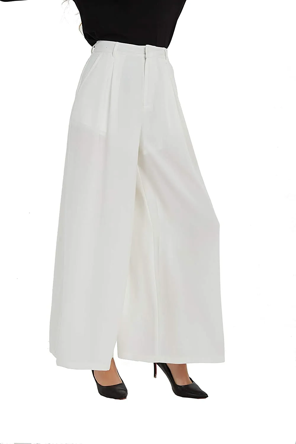 Women High Waist Chiffon Casual Wide Leg Long Palazzo Pants