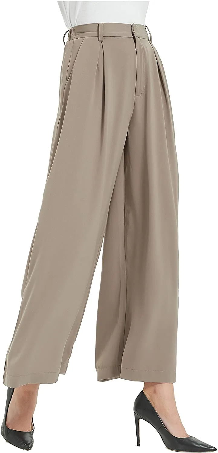 Women High Waist Chiffon Casual Wide Leg Long Palazzo Pants