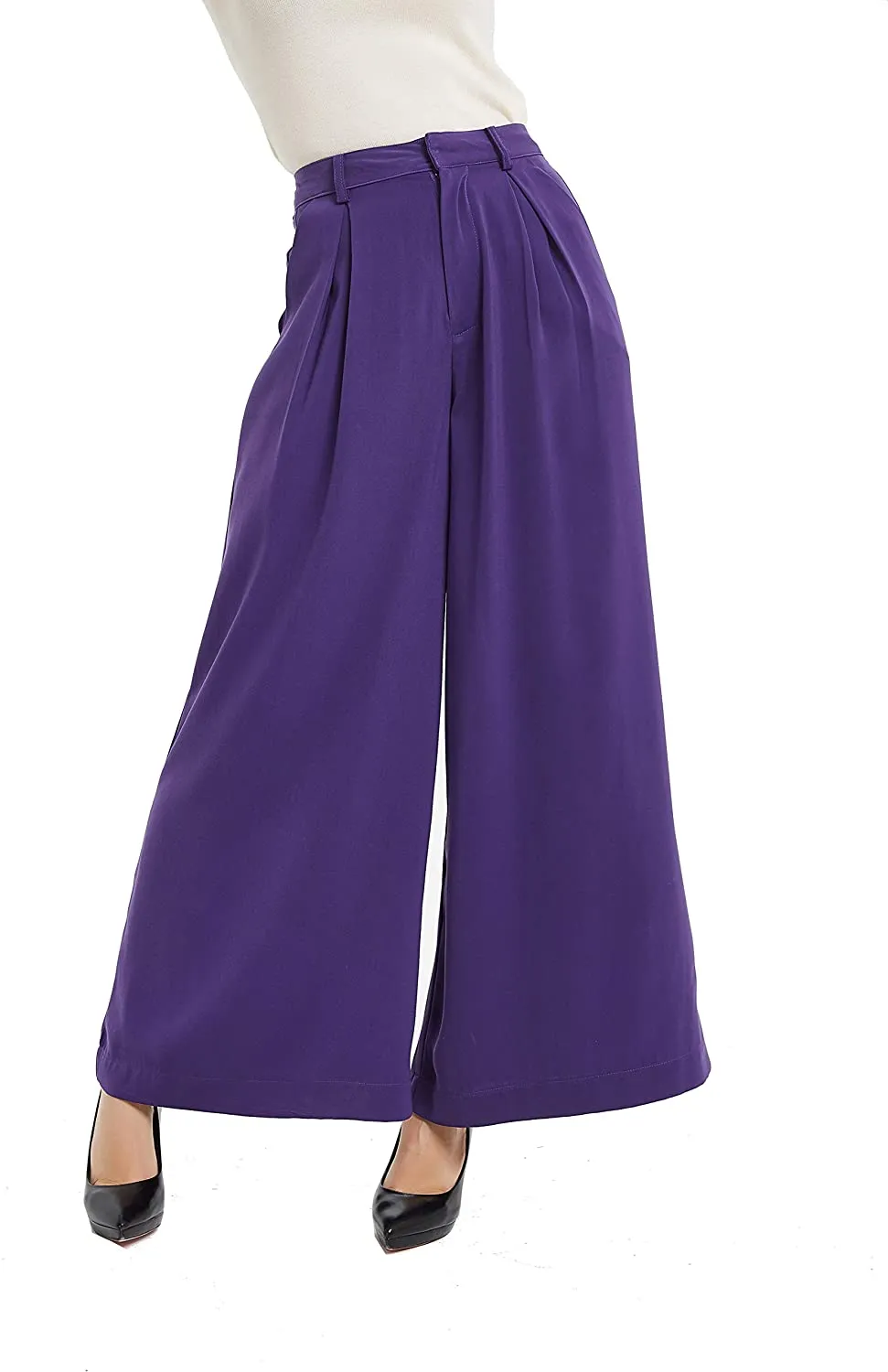 Women High Waist Chiffon Casual Wide Leg Long Palazzo Pants