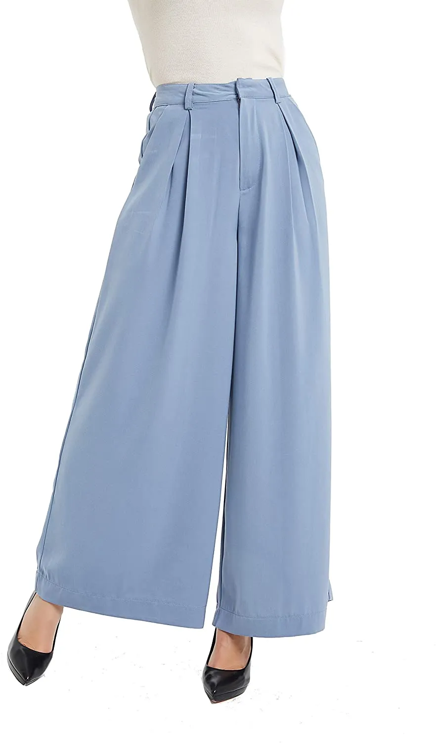 Women High Waist Chiffon Casual Wide Leg Long Palazzo Pants