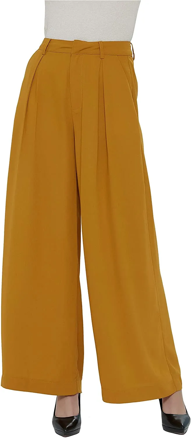 Women High Waist Chiffon Casual Wide Leg Long Palazzo Pants